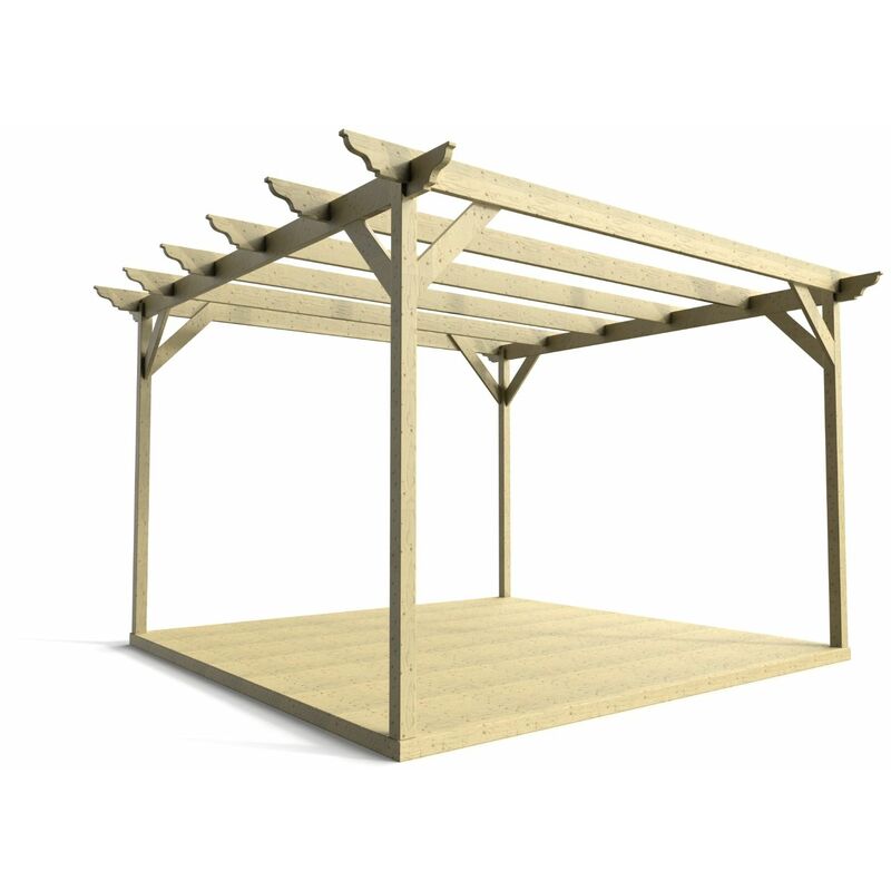 Timber Pergola and Decking Complete diy Kit, Dinasty design (2.4m x 2.4m, Light green (natural) finish) - Natural (light green)