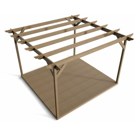 Timber Pergola and Decking Complete DIY Kit, Dinasty design (3m x 3m, Rustic brown finish)