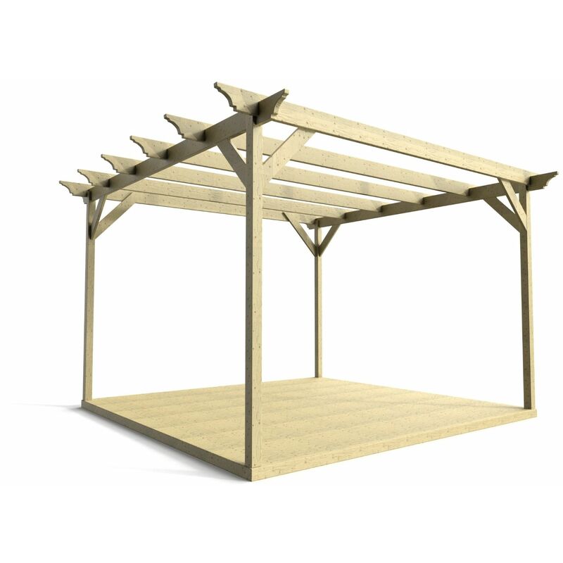 Timber Pergola and Decking Complete diy Kit, Orchid design (3m x 3m, Light green (natural) finish) - Natural (light green)