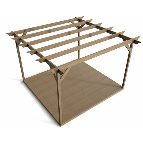 Timber Pergola and Decking Complete DIY Kit, Orchid design (3m x 3m, Rustic brown finish)