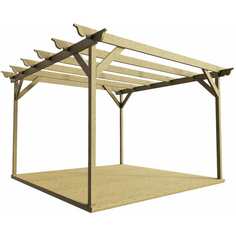 Timber Pergola and Decking Complete DIY Kit, Ovolo design (3m x 3m, Light green (natural) finish)