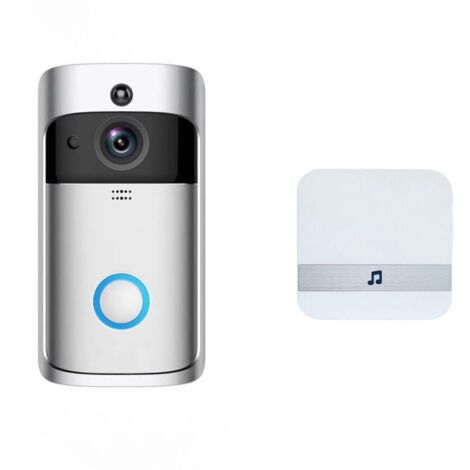 Timbre con cámara WiFi HD, conectividad inalámbrica, sensor de movimiento, detector de audio, modo nocturno, compatible con iOS y Android, cámara de seguridad inalámbrica, timbre, receptor incluido.