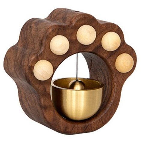 [Timbre con clip] Timbre de madera con diseño de huella de gato, juego de 3 piezas, con campana, campanilla de viento y recordatorio de cierre de puerta.