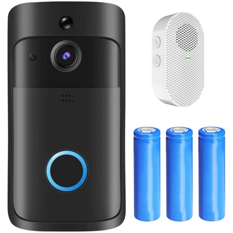 Timbre con vídeo inteligente, WiFi, HD 1080p, compatible con iOS/Android, negro