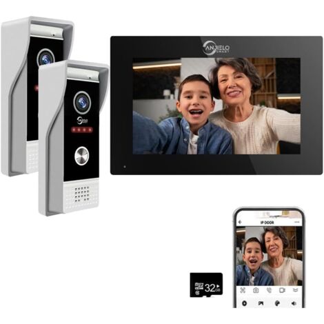 Timbre con video TUYA 1080p con pantalla táctil de 7", videoportero, grabación automática, visión nocturna por infrarrojos, detección de movimiento, 2 timbres