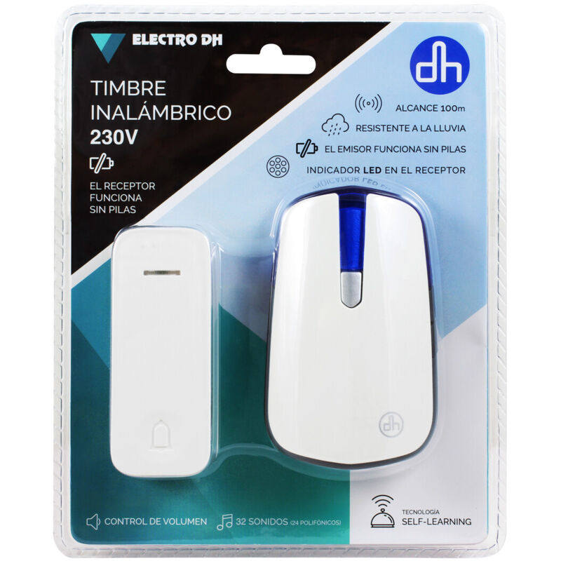 

Timbre inalámbrico kinético 32 melodías 100 metros IP44 ( 11.711) (Blíster) - Electro Dh