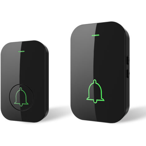 Timbre inalámbrico, botón de timbre, timbre de puerta impermeable IP44, 4 niveles de volumen, 60 melodías, alcance de 300 m, negro.