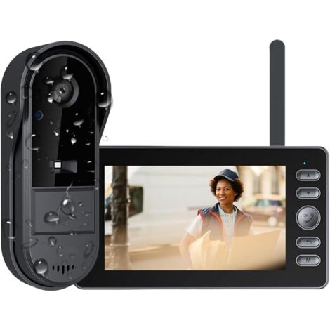 Timbre inalámbrico, cámara de timbre de video inalámbrico HD 1080P con pantalla de 43 pulgadas, audio y grabación duales, videoportero sin WiFi/App, resistente al agua IP65 con visión nocturna
