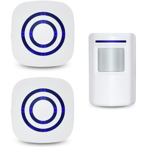 Timbre inalámbrico con 2 receptores enchufables, kit de timbre electrónico con 38 melodías, 3 niveles de volumen, alcance de 70 m, IP55 resistente al agua, indicador LED blanco y azul.