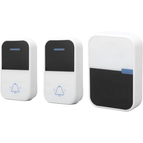 Timbre inalámbrico con alcance de 150 m, autoalimentado, resistente al agua IP44. Kit para hogar y oficina con 2 transmisores, 1 receptor, 38 melodías y 3 niveles de volumen (UE).