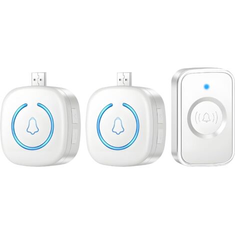 timbre inalámbrico de alarma en voz alta de gran alcance suficiente 5 niveles de volumen campanas de puerta y flash LED para el hogar Apartamento Businesse(2 campanas de puerta 1 pulsador)