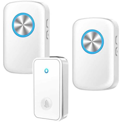Timbre inalámbrico exterior impermeable, timbre electrónico, kit de timbre con 2 receptores enchufables, 60 melodías con 5 niveles de volumen, luz LED intermitente.