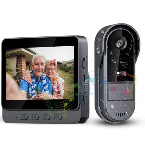 Timbre inalámbrico exterior resistente al agua con pantalla IPS de 4,3" y resolución 1080P, certificación IP69, cámara, audio bidireccional, cámara HD resistente al agua, ángulo de visión de 170° y vi