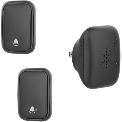 Timbre inalámbrico - Funcionamiento sin pilas - Alcance de 100 metros, 38 números - Resistente al agua - Negro - 2V1
