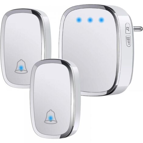 Timbre inalámbrico impermeable para exteriores, alcance de 300 m, kit de timbre con LED intermitente, 2 transmisores y 1 receptor, 5 niveles de volumen, 36 melodías