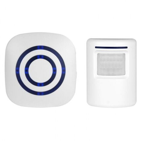 Timbre inalámbrico Kit de timbre de puerta eléctrico con 1 receptor y 1 detector de movimiento PIR Sensor de alerta de visitante Alarma de seguridad con 38 melodías a 3 niveles de volumen