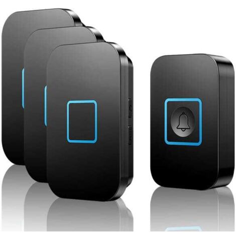Timbre inalámbrico negro, conjunto de timbre inalámbrico, alcance de 400 m, timbre de entrada exterior resistente al agua IP55 - CYSLMUK