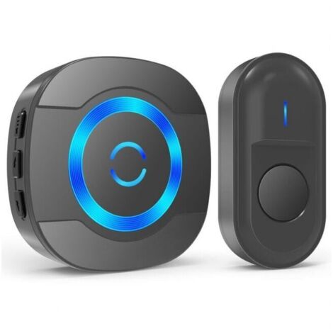Timbre inalámbrico negro, resistente al agua IP55, 300 m, con receptor enchufable para el hogar, 55 melodías, LED,