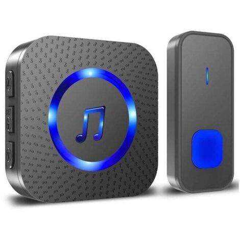 Timbre inalámbrico Ulisem, 400 m, IP55, resistente al agua, electrónico, 55 melodías en 5 niveles de volumen, LED azul y negro