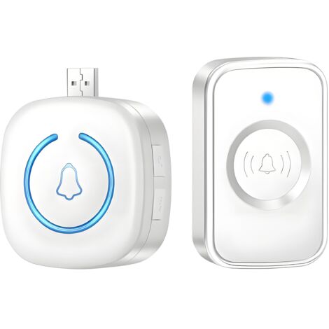 Timbre inalámbrico USB, alcance de 150 m, transmisión resistente al agua, mini botón, 60 tonos de llamada, 5 niveles de volumen para el hogar, personas mayores y guarderías.