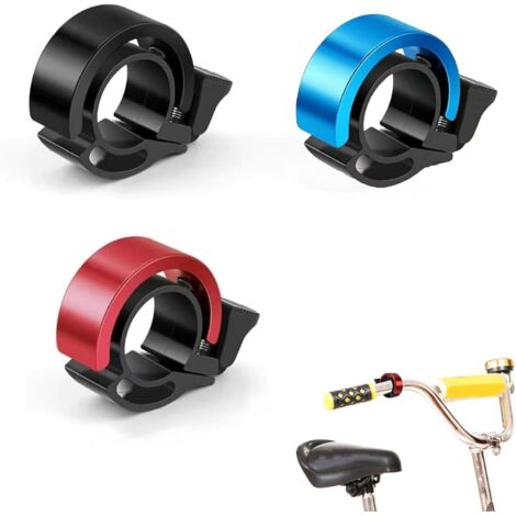 Timbre para bicicletas de montaña, de carretera y urbanas – Paquete de 3 mini timbres – Negro, rojo, azul – Potente sonido de 100 dB – Compatible con manillares de 22-24 mm – Resistente al agua y fáci