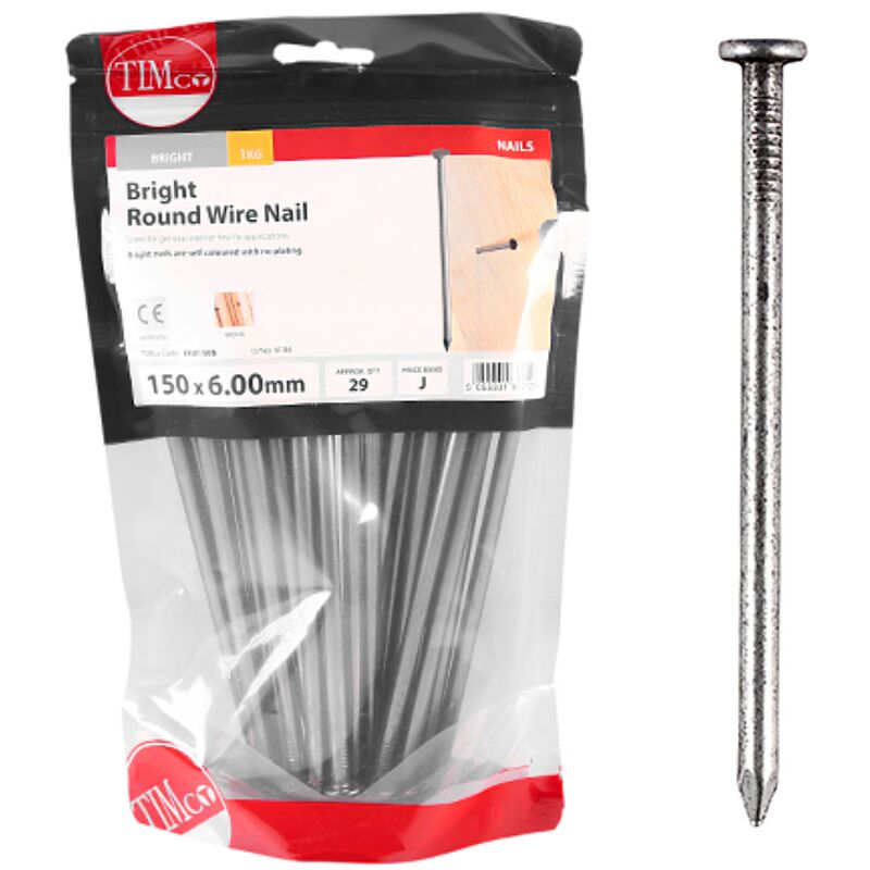 Timco Bright Round Wire Nails - 150 x 6.00mm (1kg Bag)