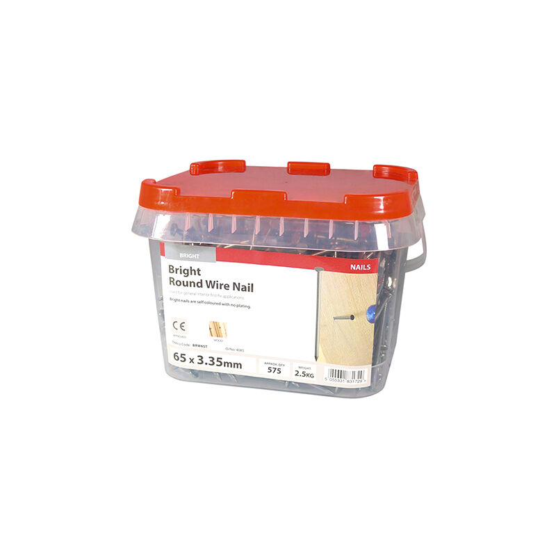 Timco - Round Wire Nails - Bright (Size 65 x 3.35 - 2.5 Kilograms)