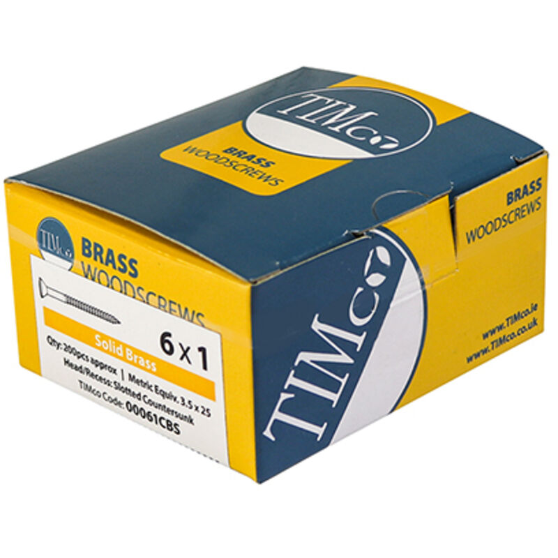 Timco - Solid Brass Timber Screws - SLOT - Countersunk (Size 8 x 1 1/4 - 200 Pieces)