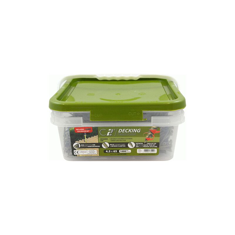 Timco - C2 Deck-Fix Premium Decking Screws - TUB - TX - Countersunk - Exterior - Green (Size 4.5 x 65 - 1000 Pieces)
