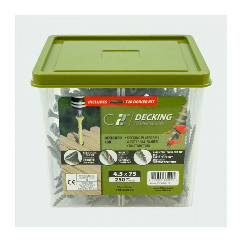 4.5 x 50 C2 Green Countersunk Decking Screw Qty 250 - Timco