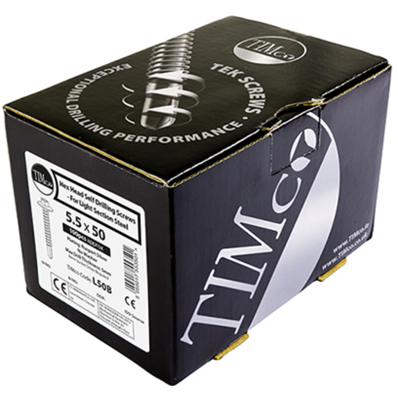 Timco - Metal Construction Light Section Screws - Hex - EPDM Washer - Self-Drilling - Exterior - Silver Organic (Size 5.5 x 19 - 100 Pieces)