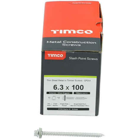 TIMco 6.3 x 100mm Hex Head Slash Timber Screws Qty 100