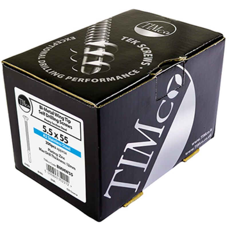 Timco - Metal Construction Timber to Heavy Section Screws - Countersunk - Wing-Tip - Self-Drilling - Exterior - Silver Organic (Size 5.5 x 85 - 100 Pi