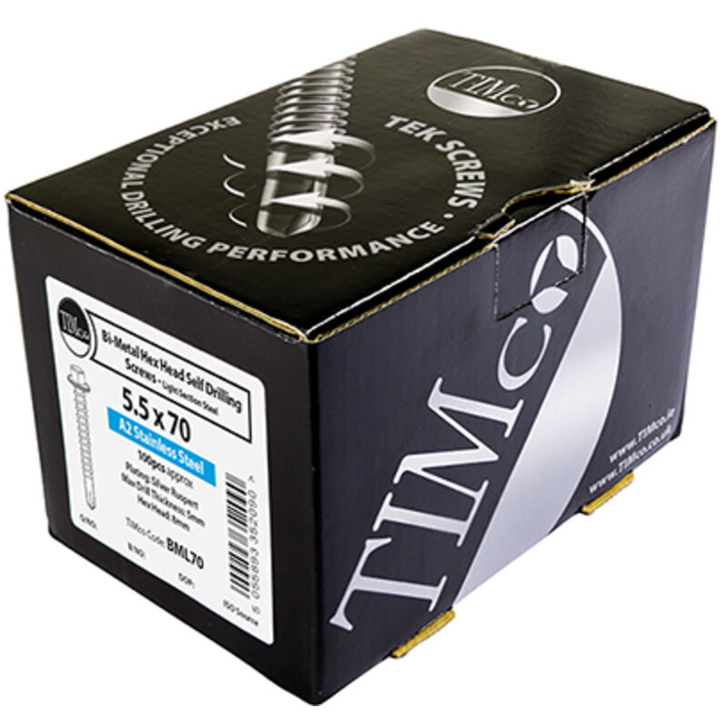 Timco - Metal Construction Light Section Screws - Hex - Self-Drilling - Bi-Metal - Exterior - Silver Organic (Size 5.5 x 25 - 100 Pieces)