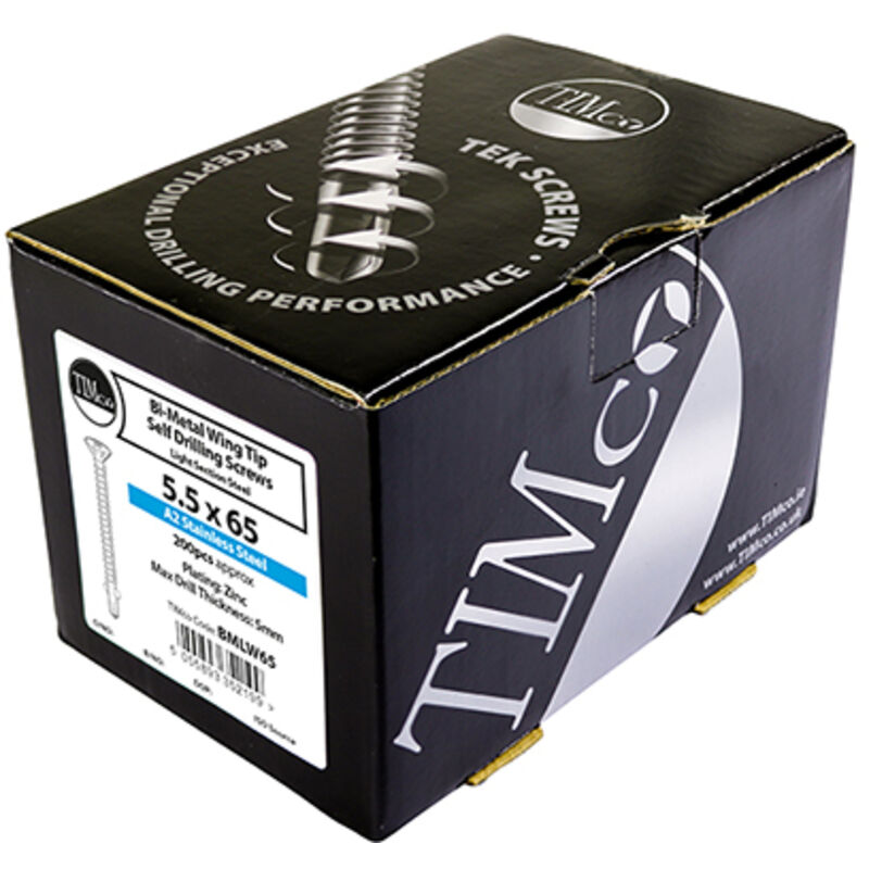 Timco - Self-Drilling Wing-Tip Steel to Timber Light Section A2 Stainless Steel Bi-Metal Screws - 4.8 x 38