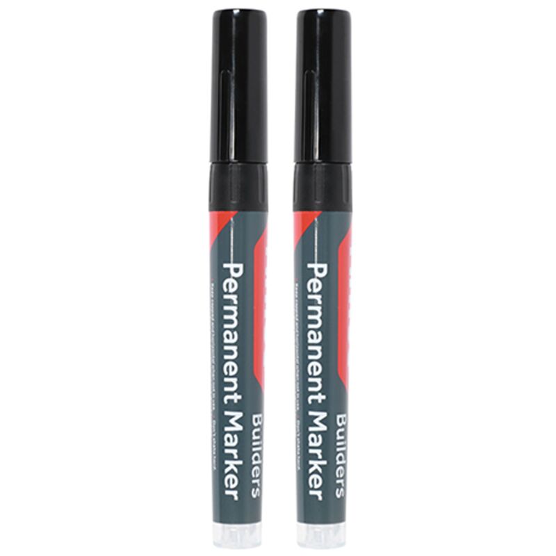Builders Permanent Markers Twin Pack Fine Tip Black (2 Blister Pack) - Timco