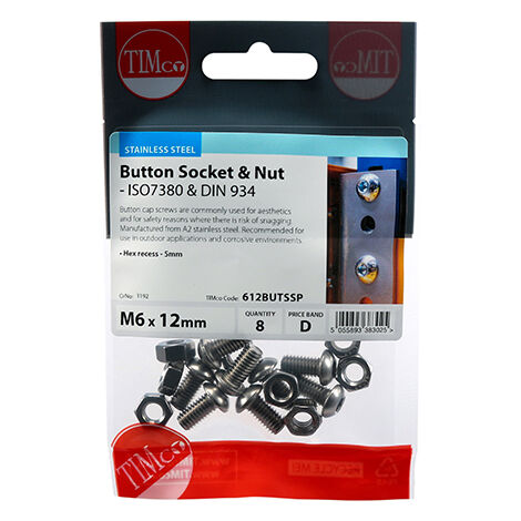 TIMCO Button Socket Screws ISO7380 A2 Stainless Steel - M6 x 12