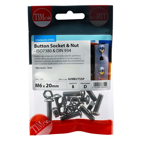 TIMCO Button Socket Screws ISO7380 A2 Stainless Steel - M6 x 20