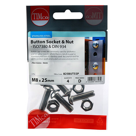 TIMCO Button Socket Screws ISO7380 A2 Stainless Steel - M8 x 25