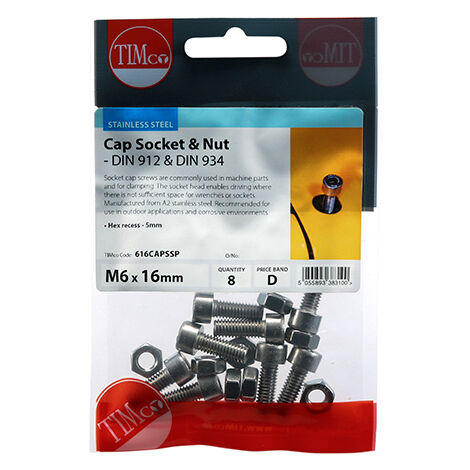 TIMCO Cap Socket Screws DIN912 A2 Stainless Steel - M6 x 16