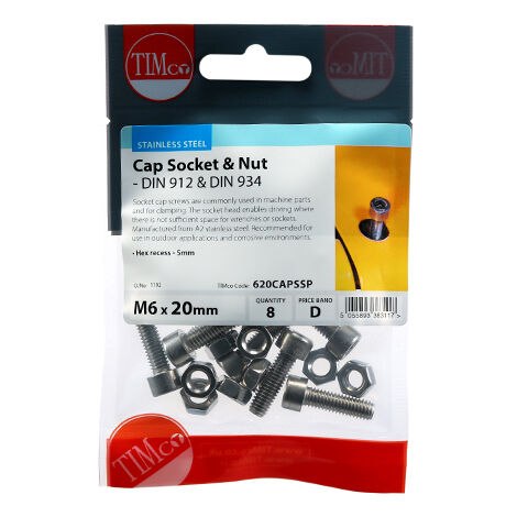 TIMCO Cap Socket Screws DIN912 A2 Stainless Steel - M6 x 20