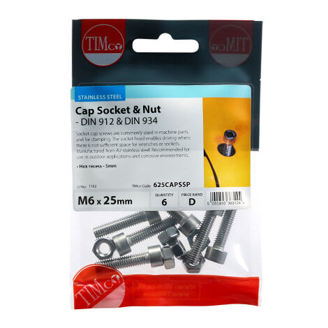 TIMCO Cap Socket Screws DIN912 A2 Stainless Steel - M6 x 25