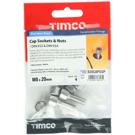 TIMCO Cap Socket Screws DIN912 A2 Stainless Steel - M8 x 20