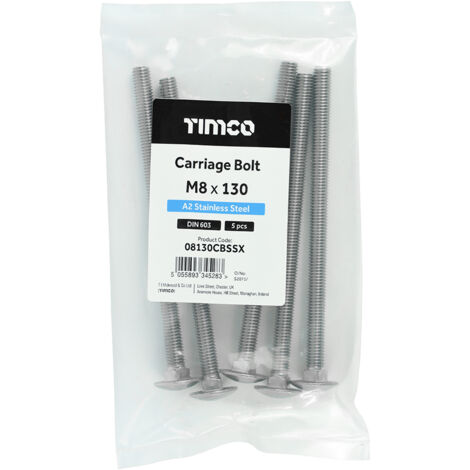 TIMCO Carriage Bolts DIN603 A2 Stainless Steel - M8 x 130