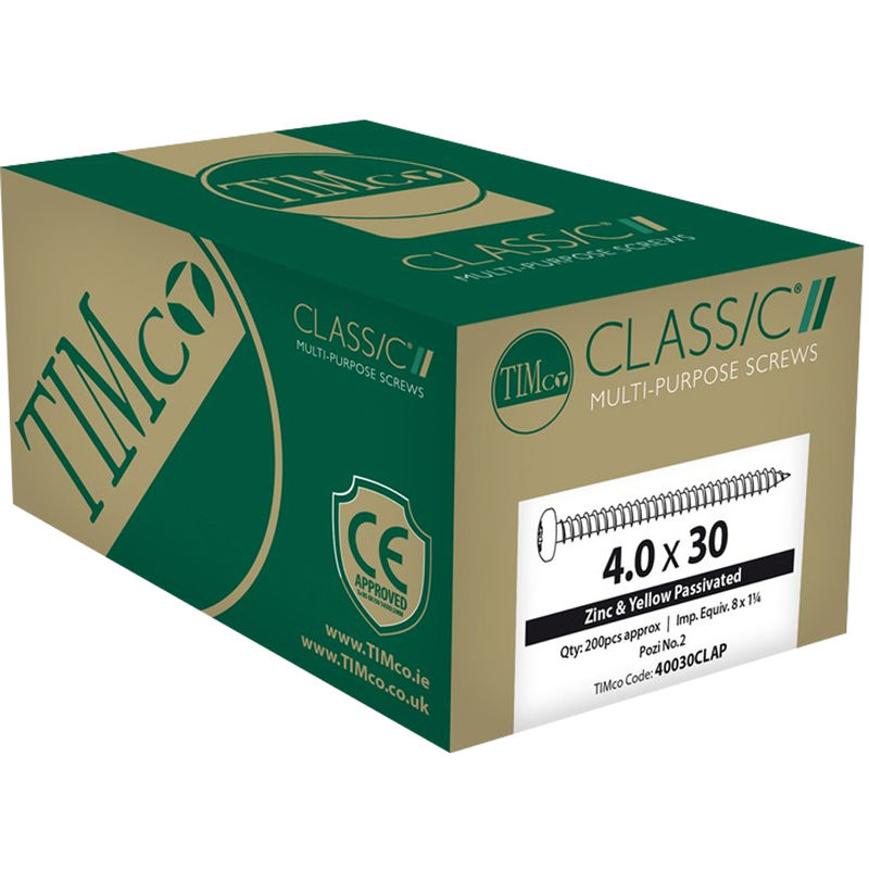 Timco - 4.0 x 35mm Classic Multi-Purpose Screws Countsunk Head Yellow  (200/Box) 40035CLAF