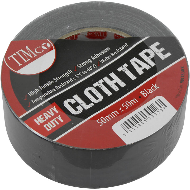 Timco Cloth Tape Black 50m x 50mm (1 Pack)