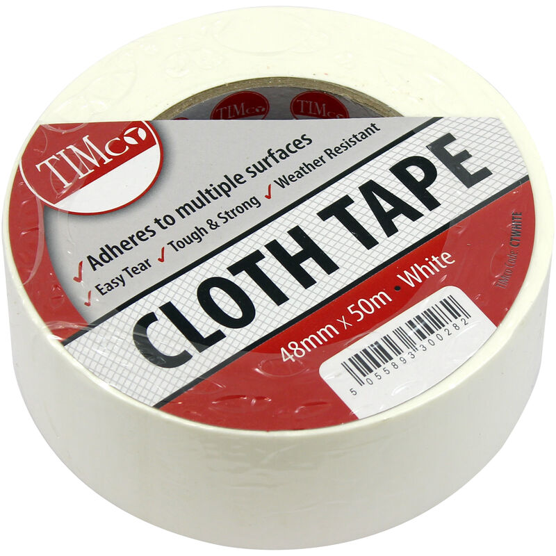 Timco Cloth Tape White 50m x 48mm (1 Pack)