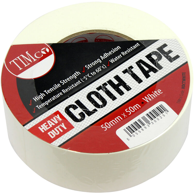 Timco Cloth Tape White 50m x 50mm (1 Pack)