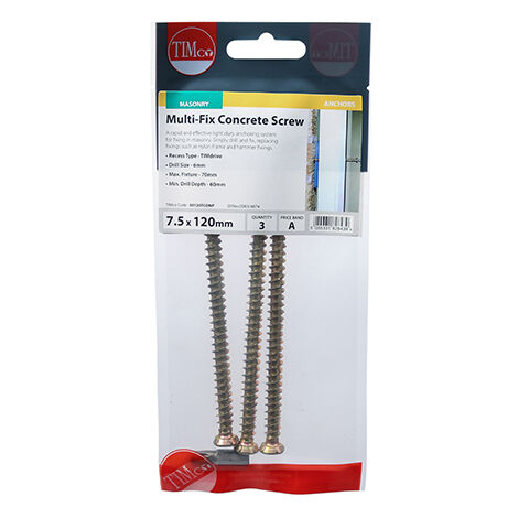 TIMCO Concrete Screws Flat Countersunk Gold - 7.5 x 120