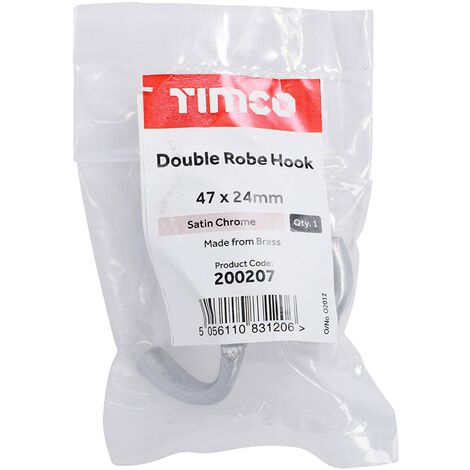 Timco Double Robe Hook Satin Chrome - 47 x 24mm (1 Pack)